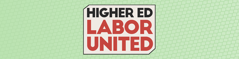 Higher Ed Labor United Logo on a green background