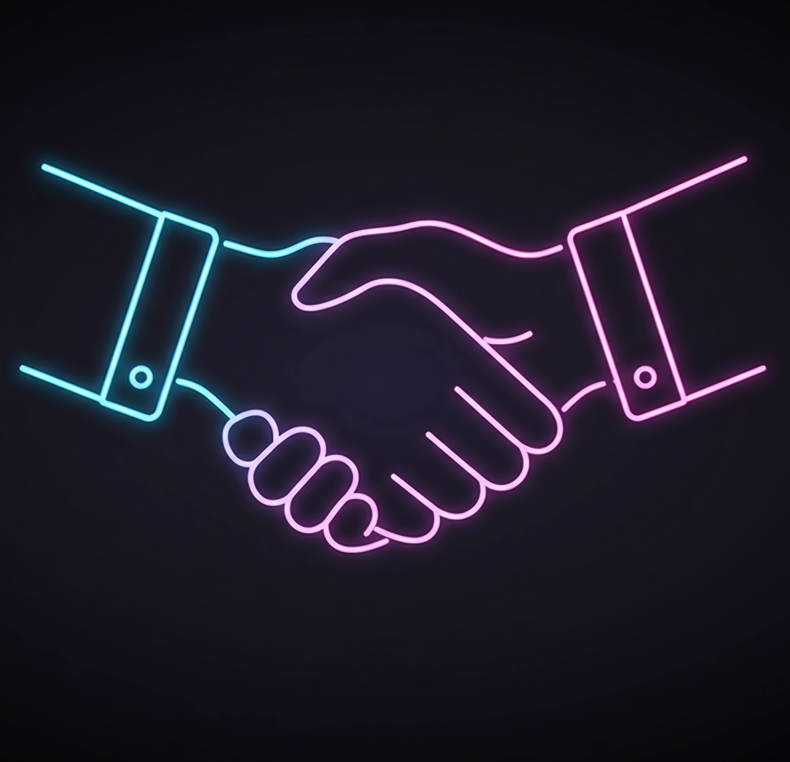 Line drawing of two hands shaking in neon colors