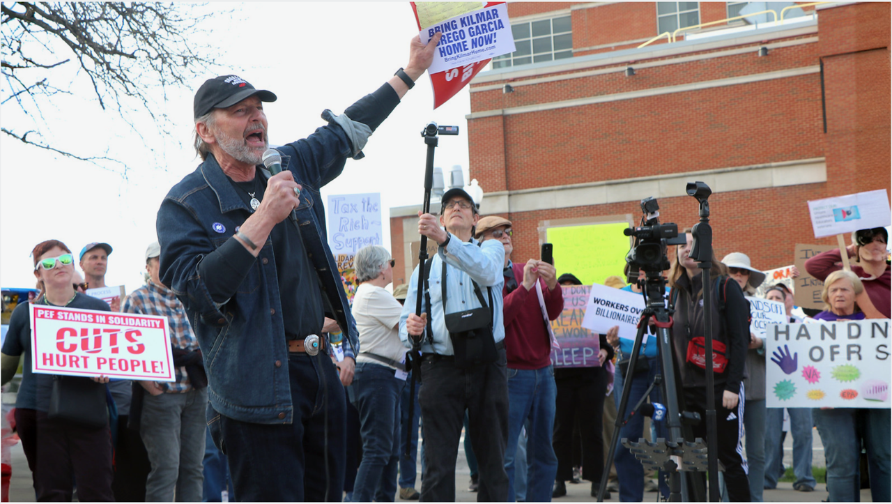 UUP President Fred Kowal addressing members in Albany on May Day 2025, calling for solidarity, action, and a renewed commitment to fighting for workers across New York State.