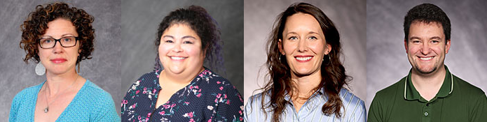 Portraits of Amy Cavanaugh, Olga Mesina, Haley Orthel-Clark, and Chris Jones