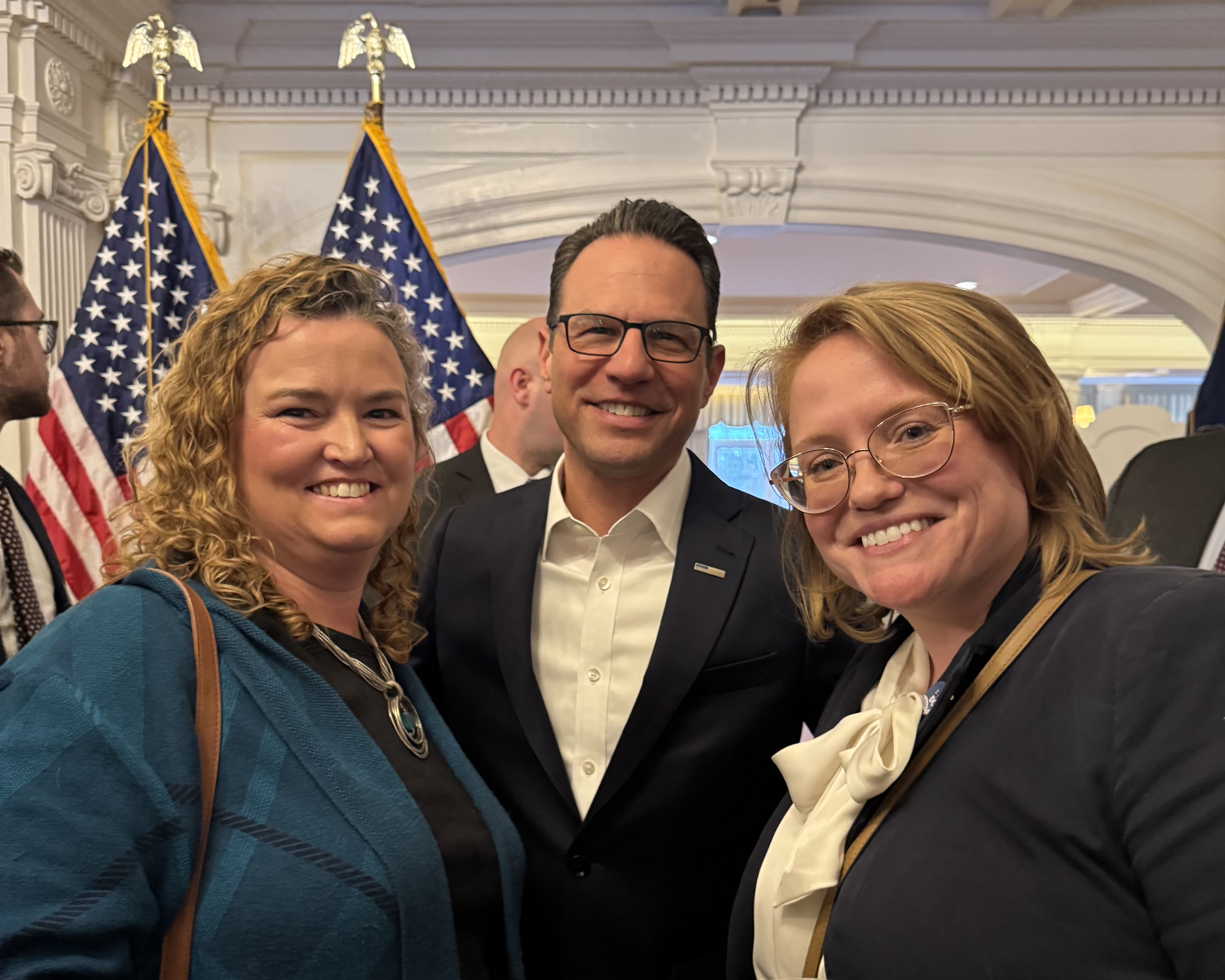 Erin Gabriel and Erin Kelley with Governor Shapiro