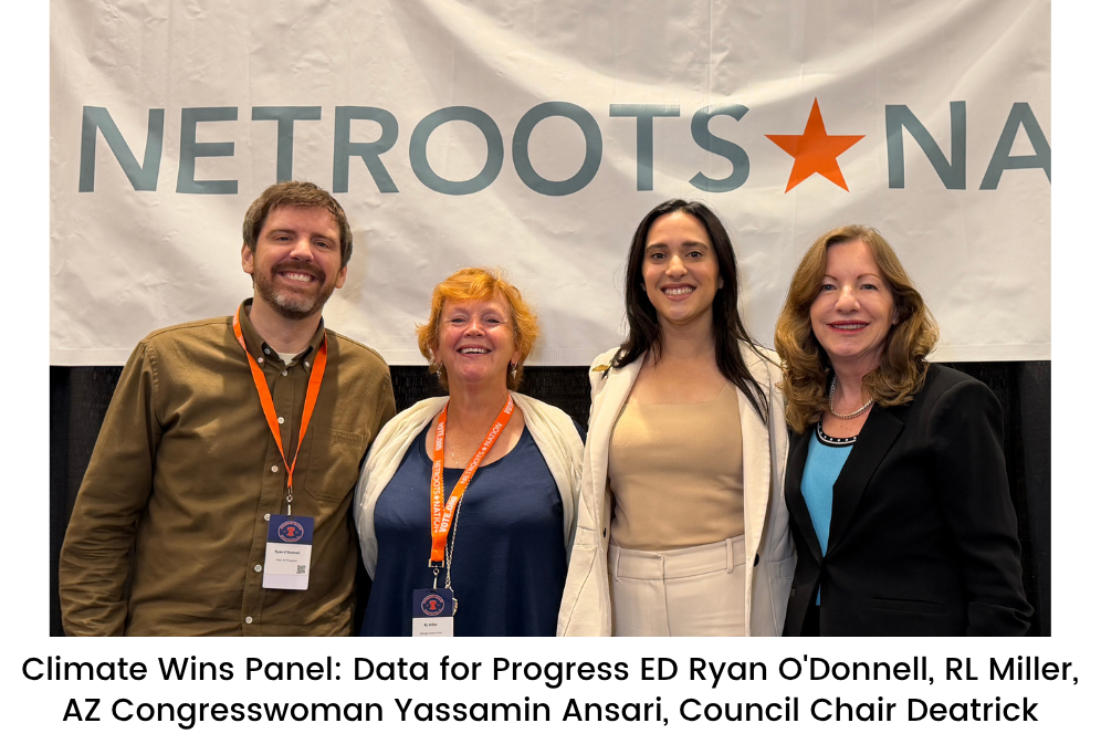Netroots Nation Climate Wins Panel. Pictured from left to right: Data for Progress ED Ryan O'Donnell, RL Miller, AZ Congresswoman Yassamin Ansari, Council Chair Deatrick