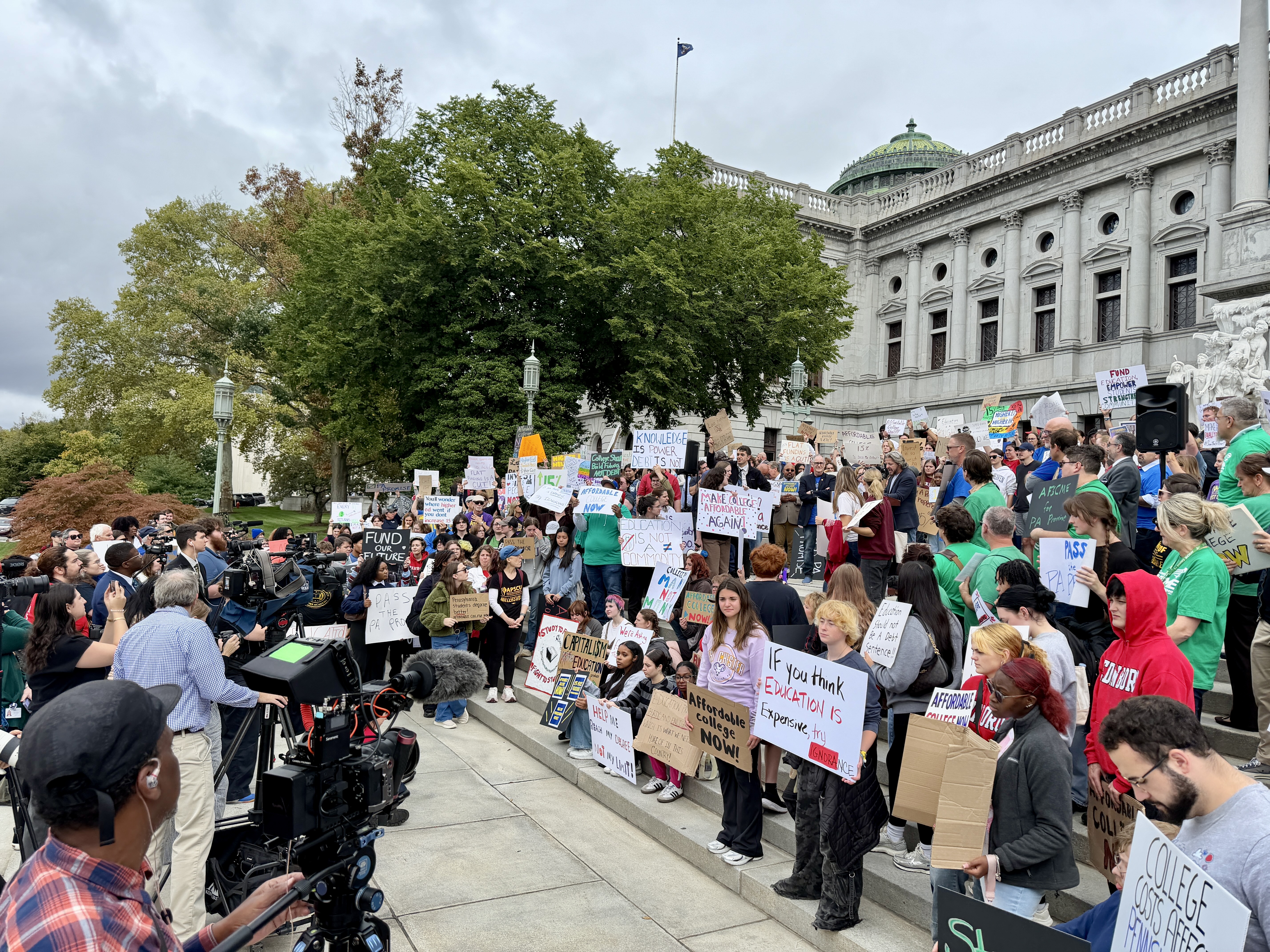 Crowded steps of the PA state capitol in Harrisburg, PA on September 28, 2026 for the “Affordable College Now!” rally.